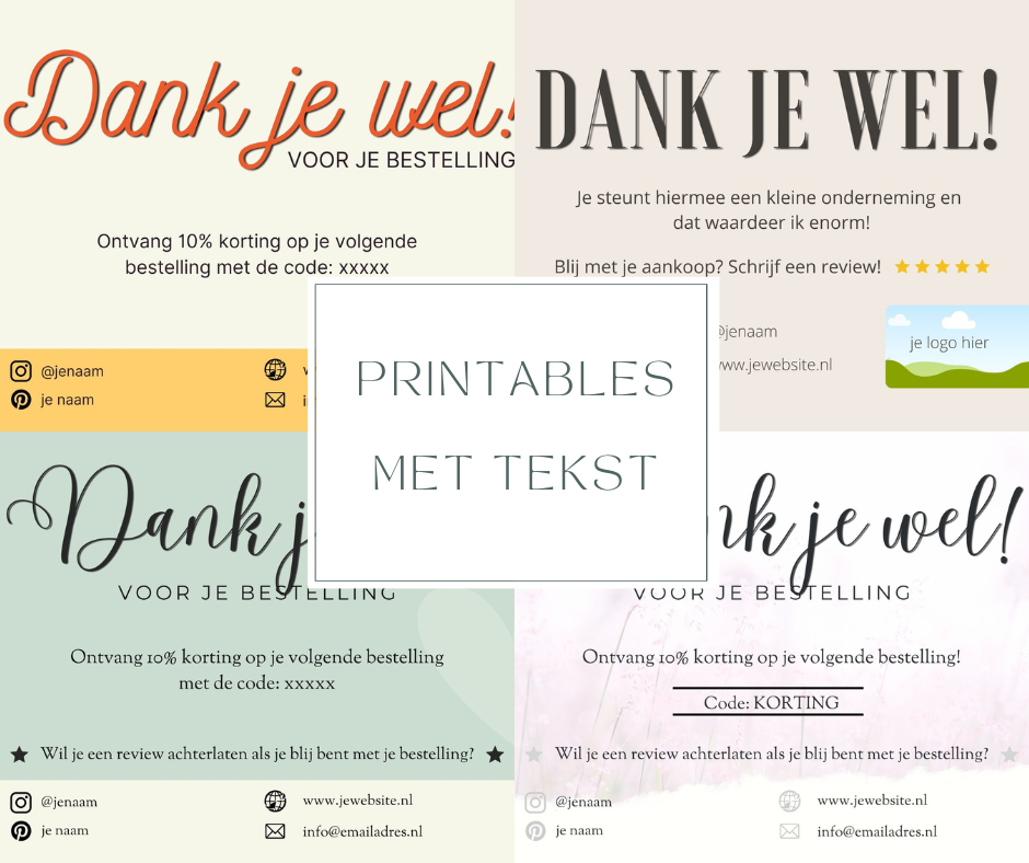 Printable bedankt kaartje voor webshop