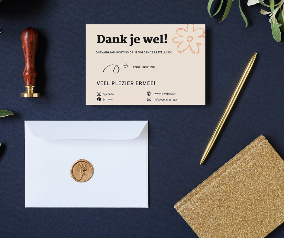 Printable bedankt kaartje voor webshop