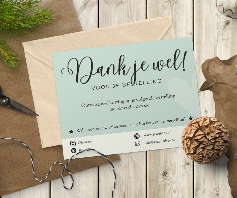 Printable bedankt kaartje voor webshop