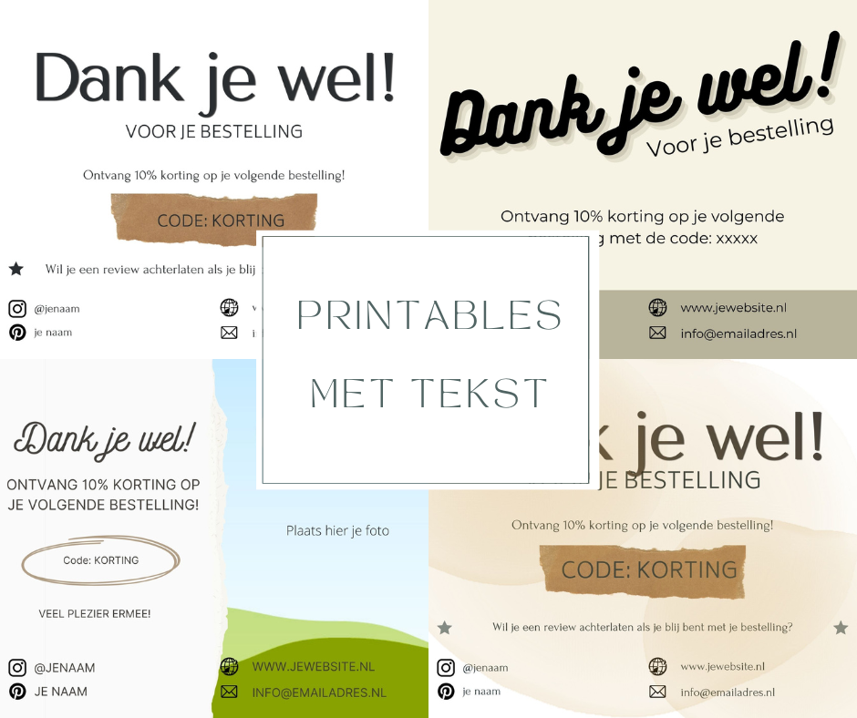 Printable bedankt kaartje voor webshop